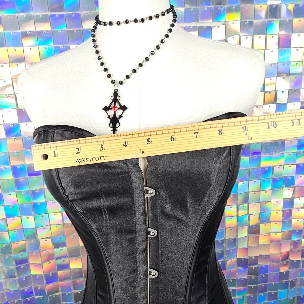 Satin Corset Top Women S Black Excellent‎ Lace Up Busk Boned Goth - Picture 9 of 10